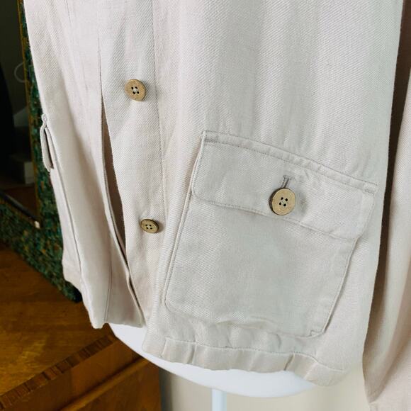 J. Jill Size M Petite Women's Linen Jacket Beige Button Front Lightweight - Picture 8 of 11
